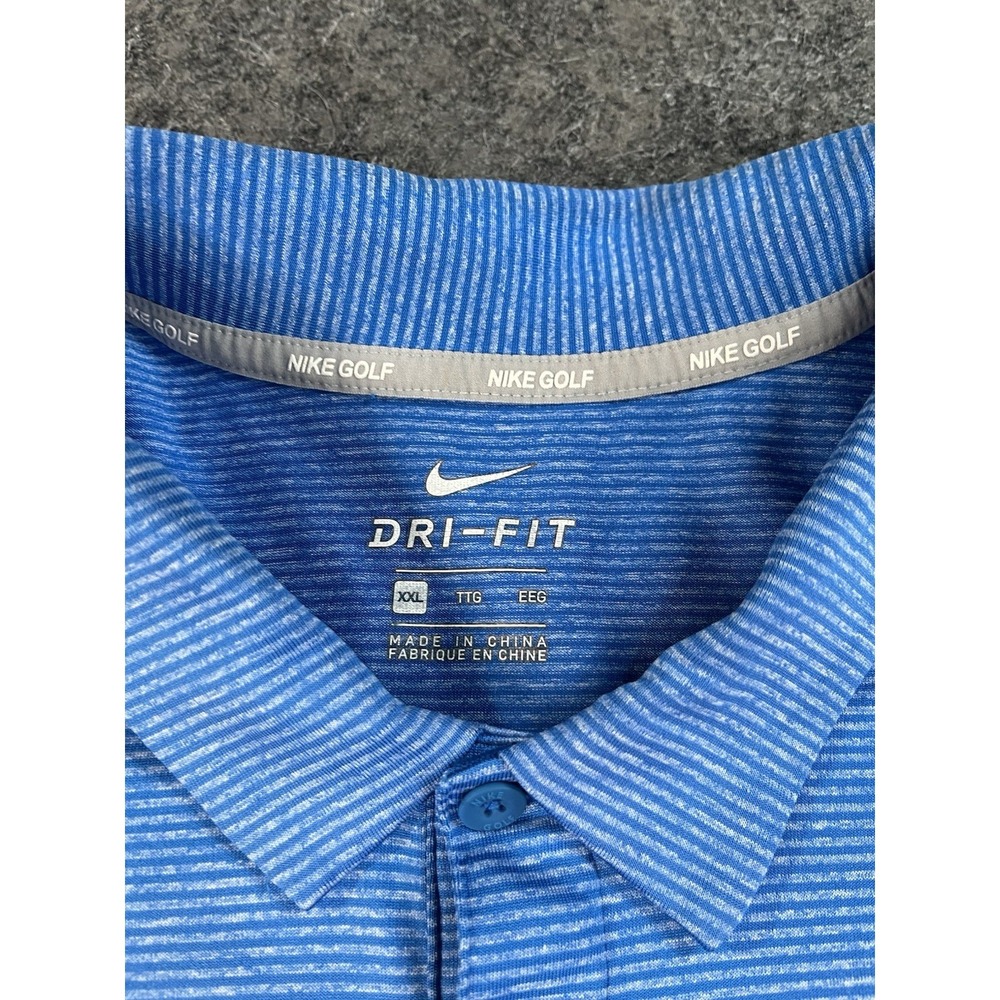 Nike Polo Shirt Mens XXL Blue Stripe Dri Fit Golf Performance Stretch EUC - Picture 6 of 10